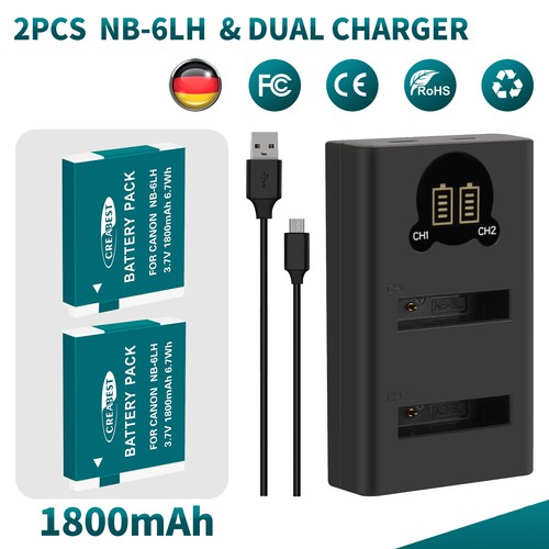 Batteria 6lh per canon - 2x, nb-6lh